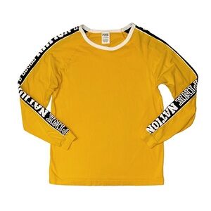 PINK Victoria's Secret Yellow And Black Campus Crew Long Sleeve Shirt
